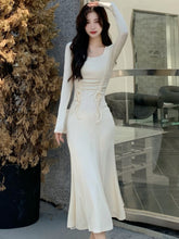 BXOXO party look inspos Autumn Knitted Shirring Mermaid Dress French Elegant High Waist Slim Party Prom Casual Midi Dresses Solid Female Clothes  New